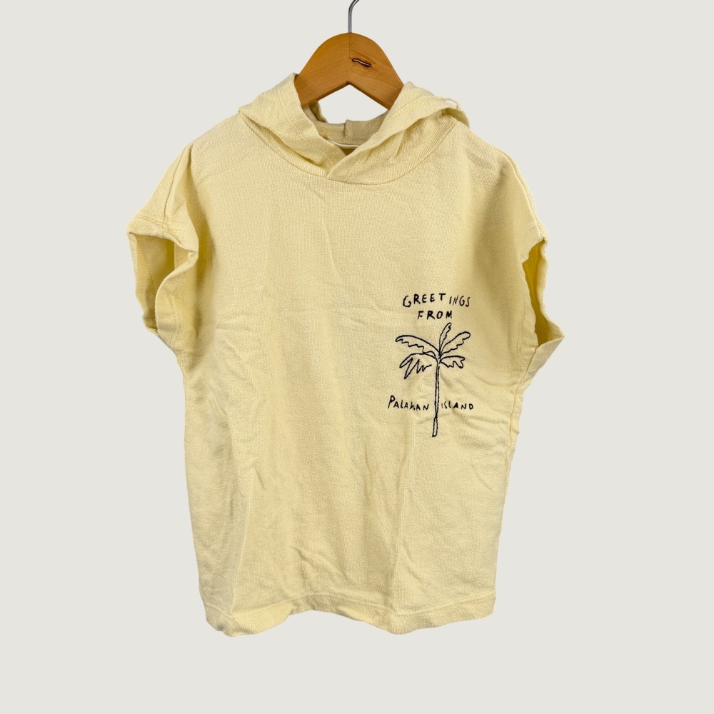 Zara Kids Hooded Terry Cloth Cover Up Poncho Yellow Palawan Island Size 6